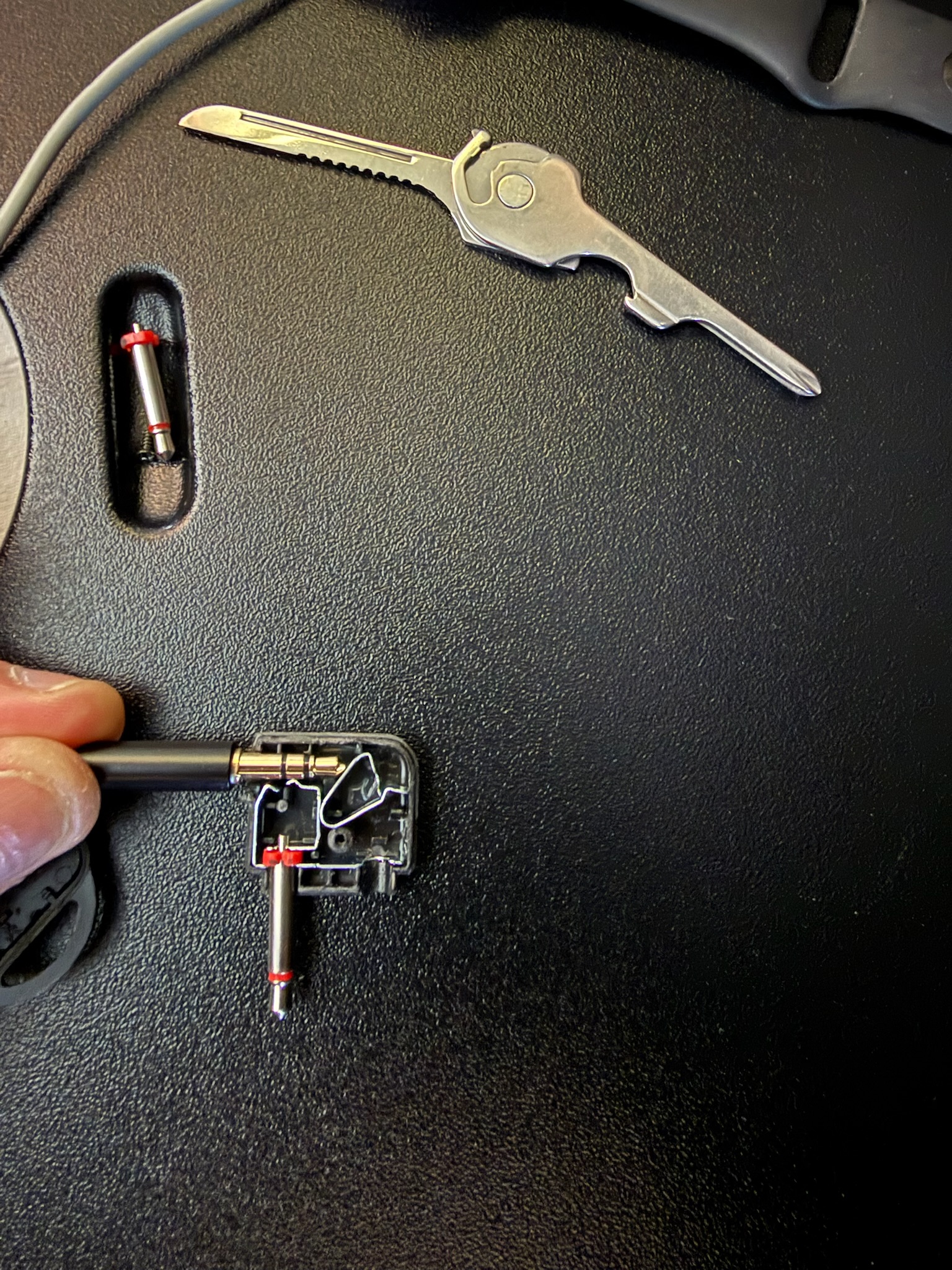 Hacked airplane headphone adapter